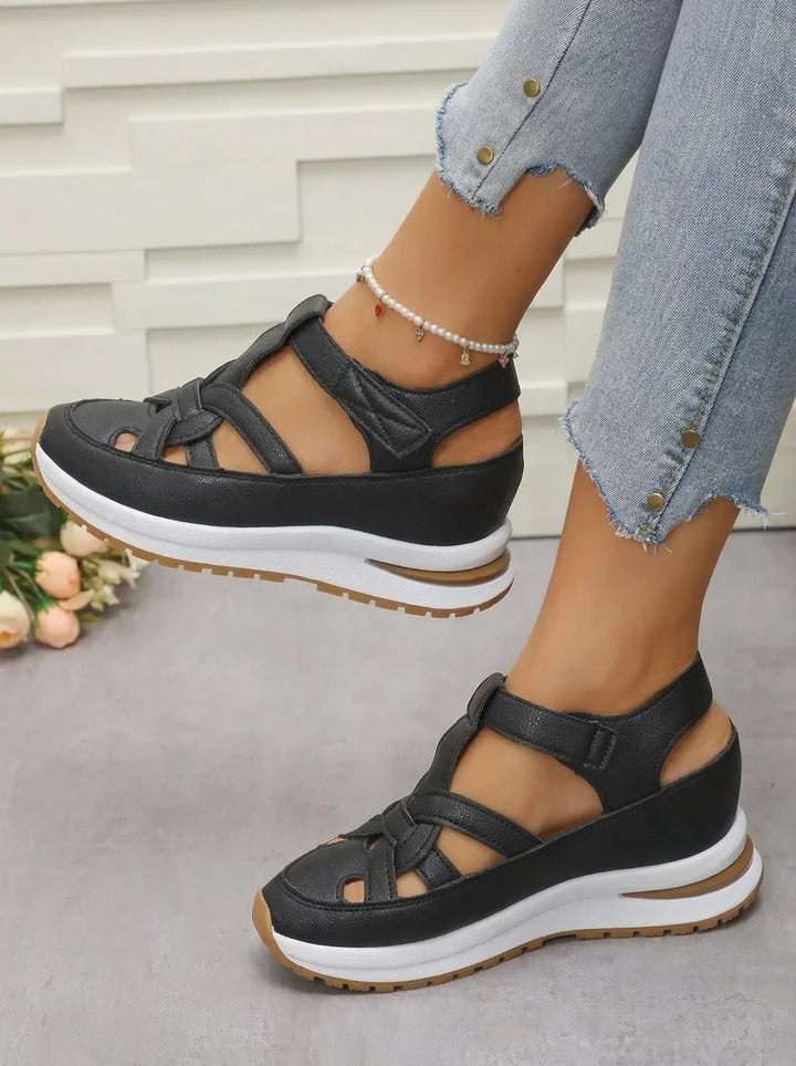 Orlise – De cuña con correa de velcro y suela de goma, sandalias