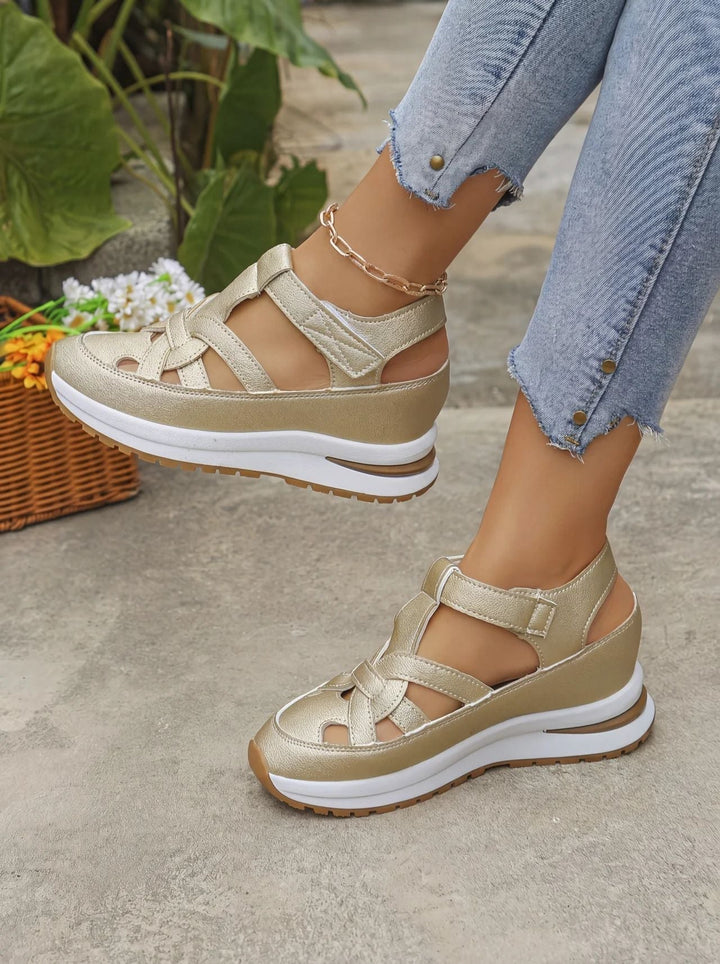 Orlise – De cuña con correa de velcro y suela de goma, sandalias
