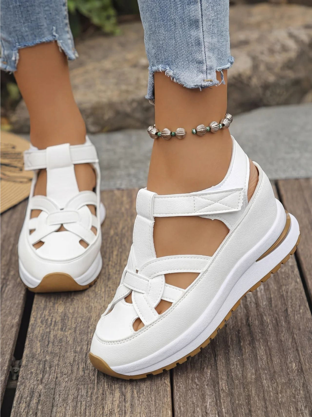 Orlise – De cuña con correa de velcro y suela de goma, sandalias
