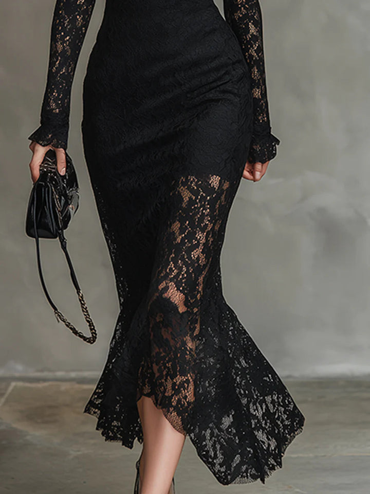 Kelira – Dobladillo tipo cola de pez, de encaje, vestido maxi