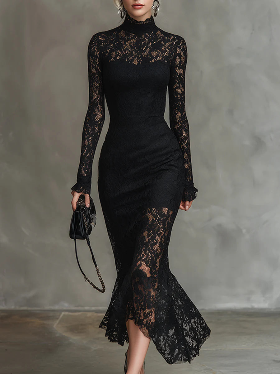 Kelira – Dobladillo tipo cola de pez, de encaje, vestido maxi