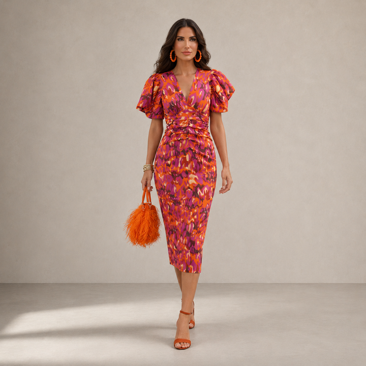 Noreli – Manga abullonada estampado vestido