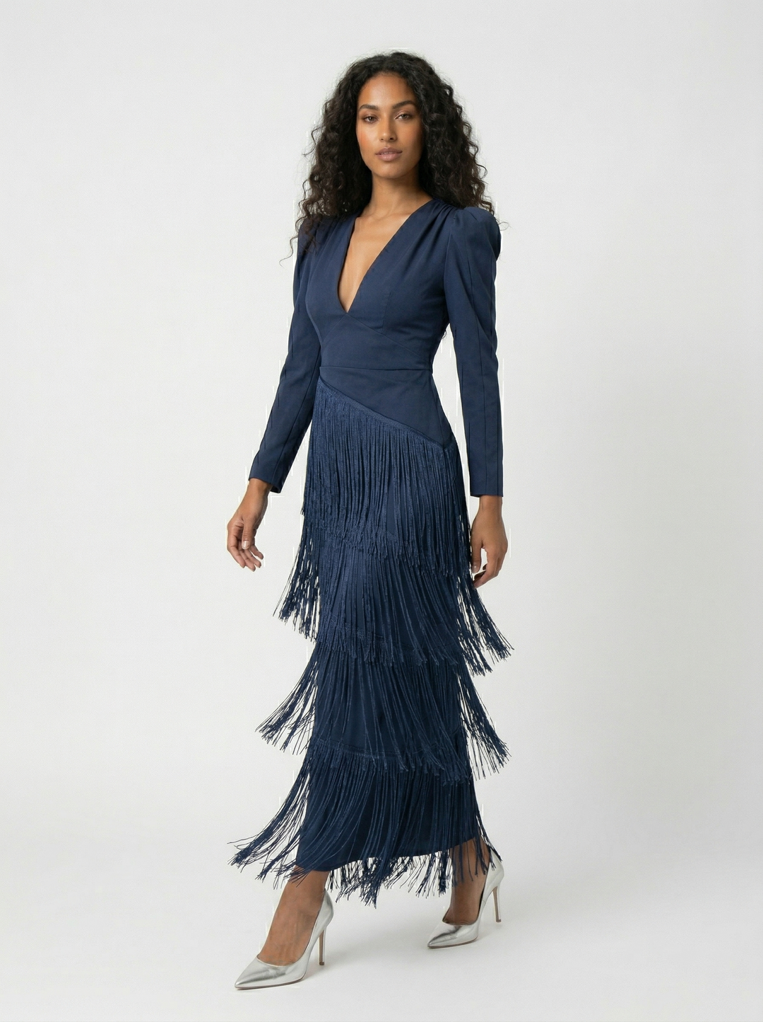 Nalira – con flecos diagonales de punto elástico, vestido