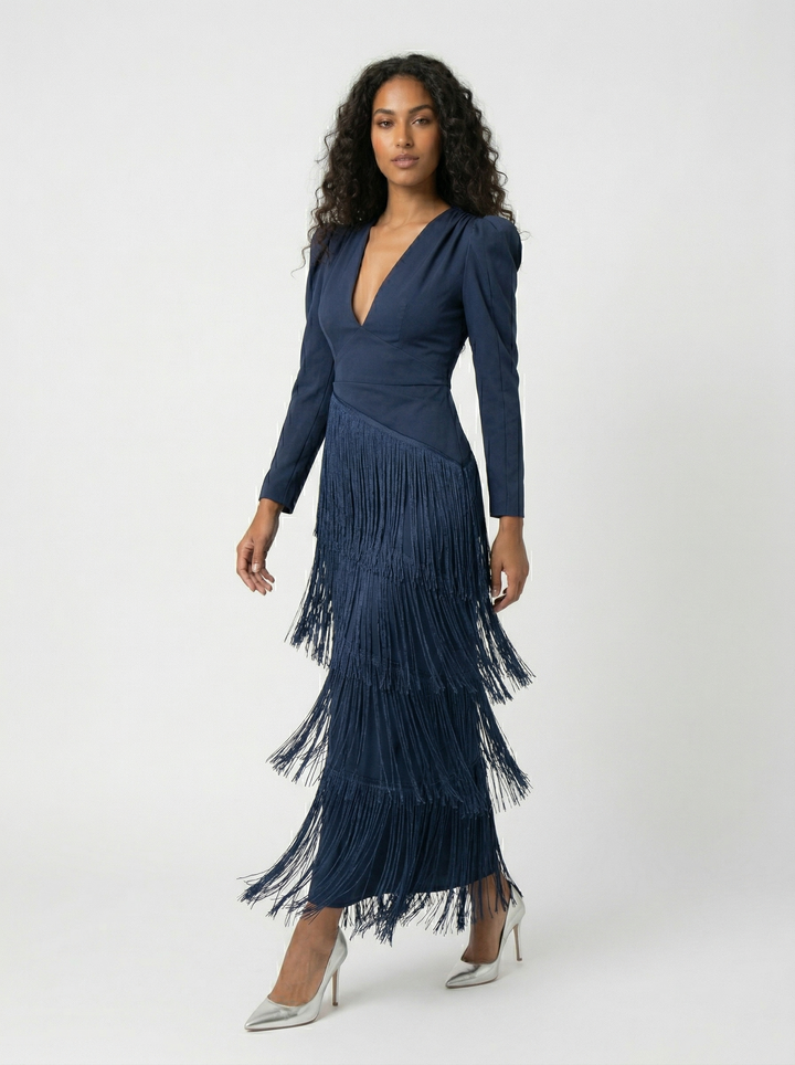 Nalira – con flecos diagonales de punto elástico, vestido