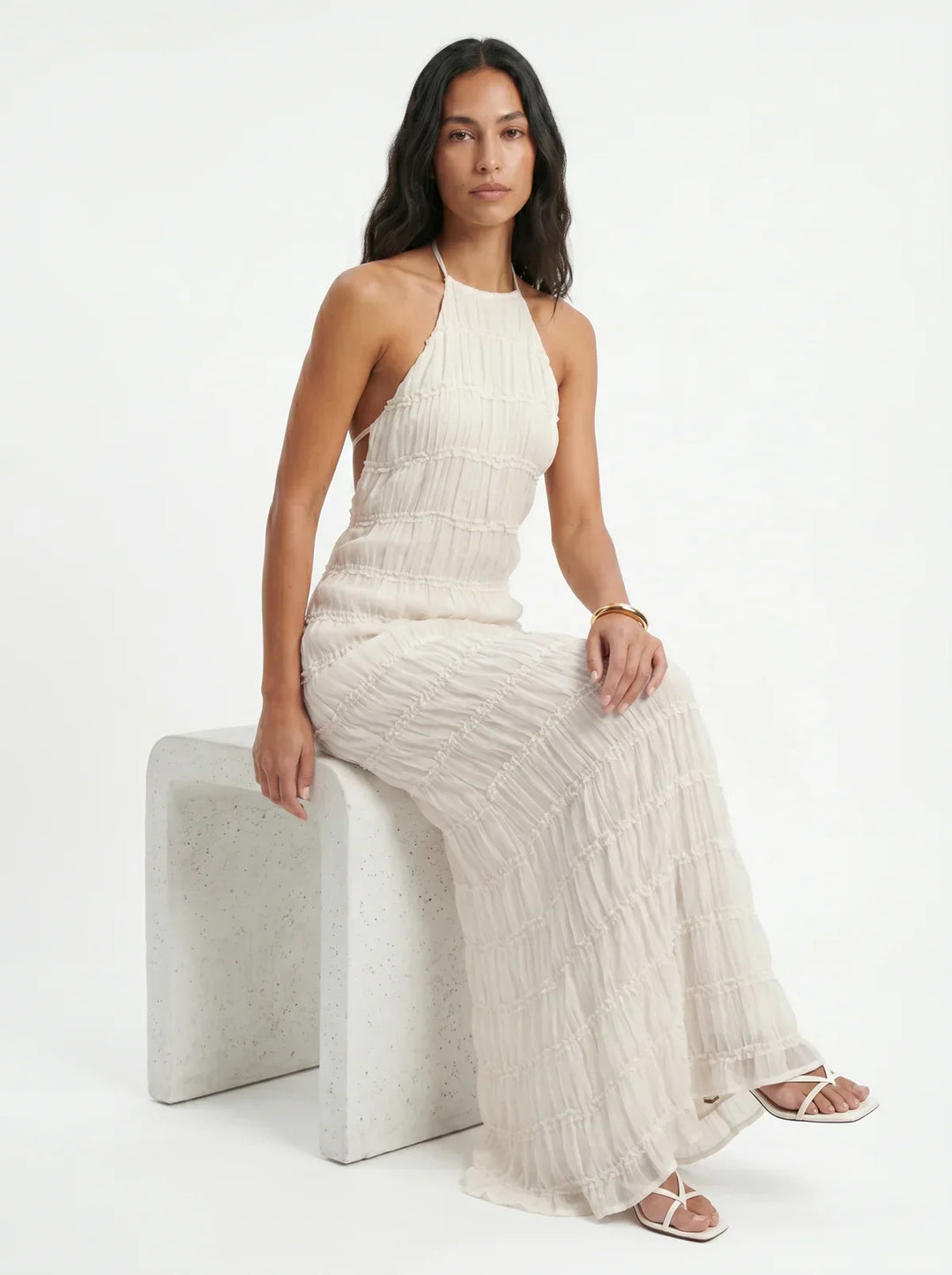 Ivessa – Vestido de mezcla de algodón con volantes en capas