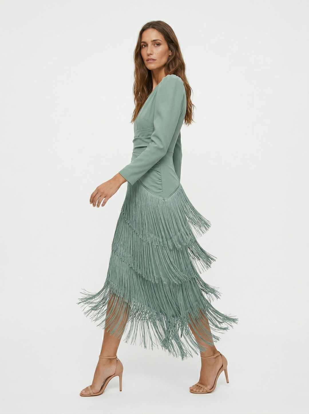 Nalira – con flecos diagonales de punto elástico, vestido