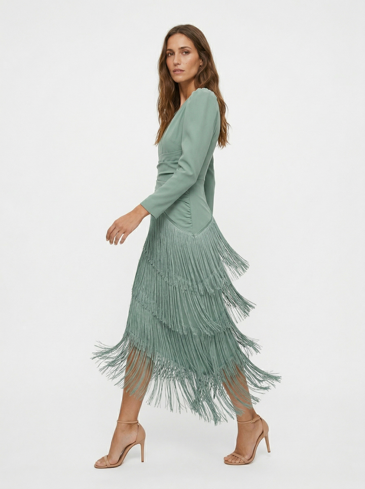 Nalira – con flecos diagonales de punto elástico, vestido