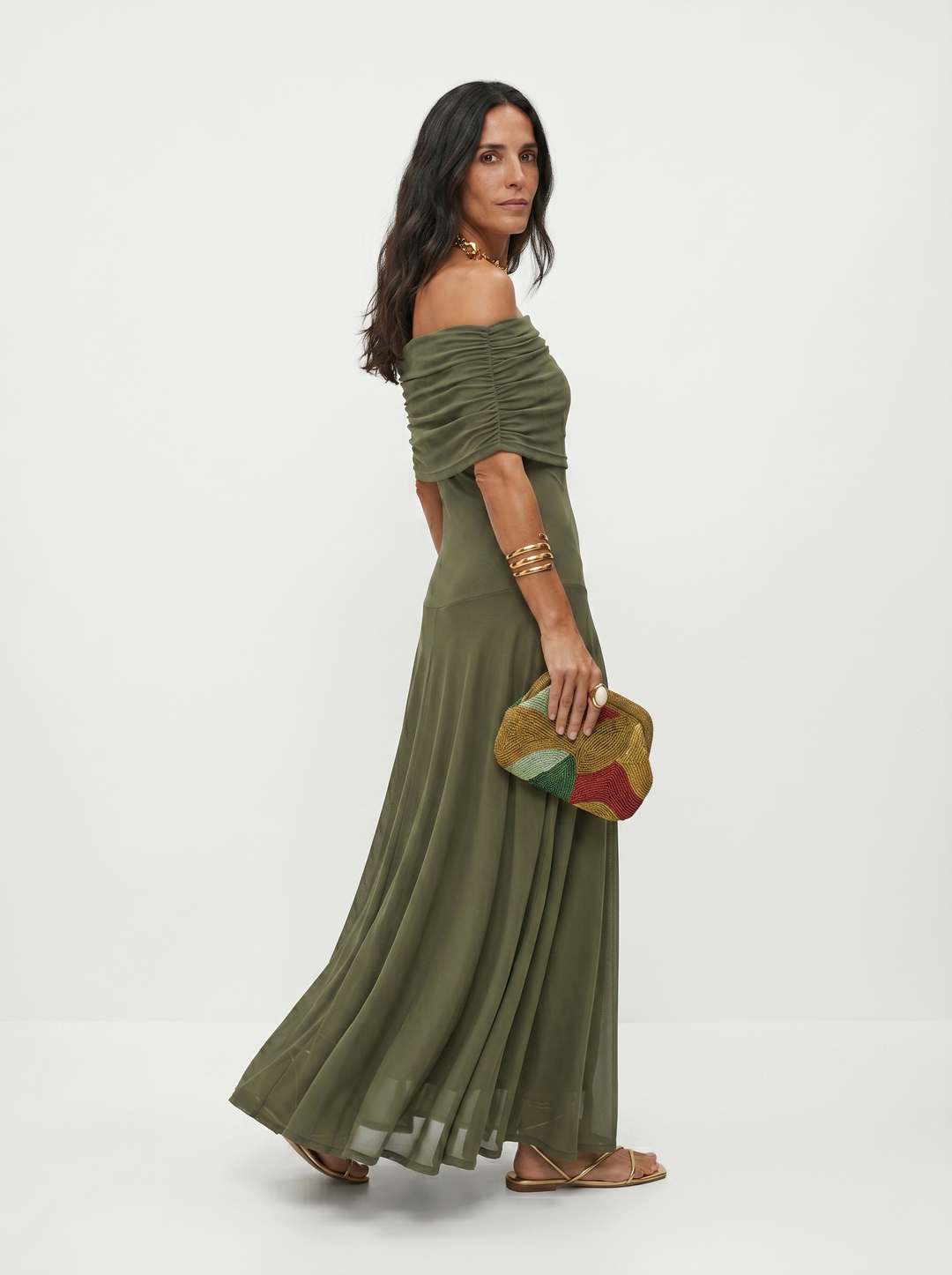 Virela – Con hombros descubiertos de microfibra técnica, vestido maxi
