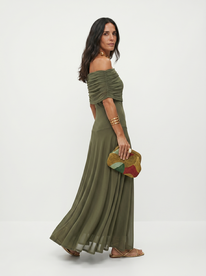 Virela – Con hombros descubiertos de microfibra técnica, vestido maxi