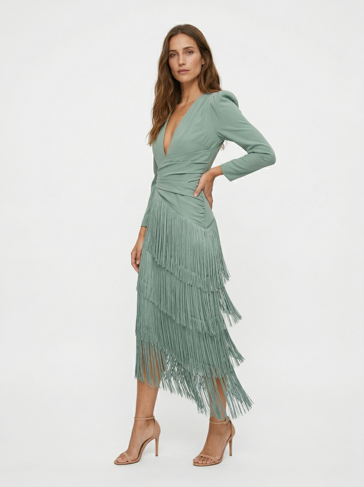 Nalira – con flecos diagonales de punto elástico, vestido