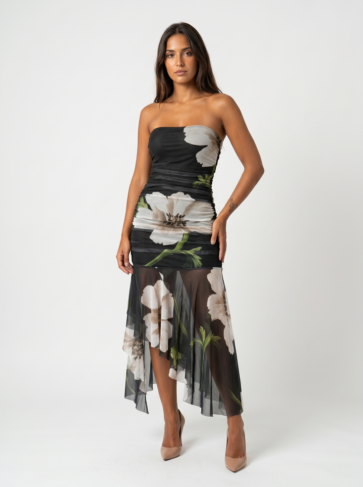 Nivara – Asimétrico con holanes de punto técnico vestido