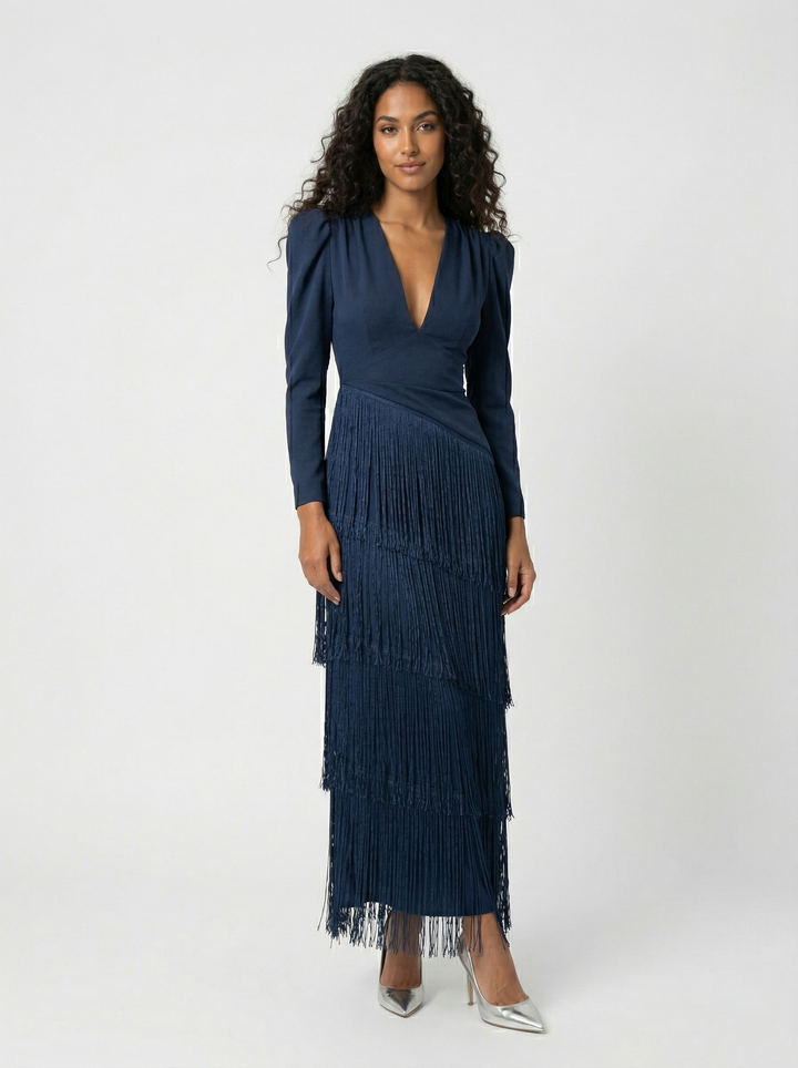 Nalira – con flecos diagonales de punto elástico, vestido