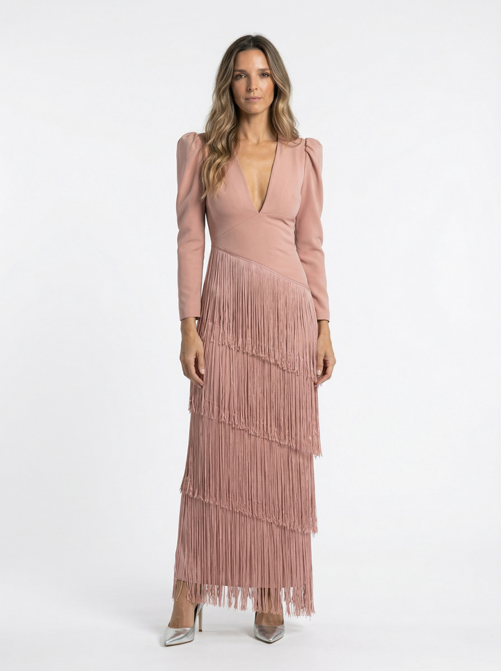 Nalira – con flecos diagonales de punto elástico, vestido