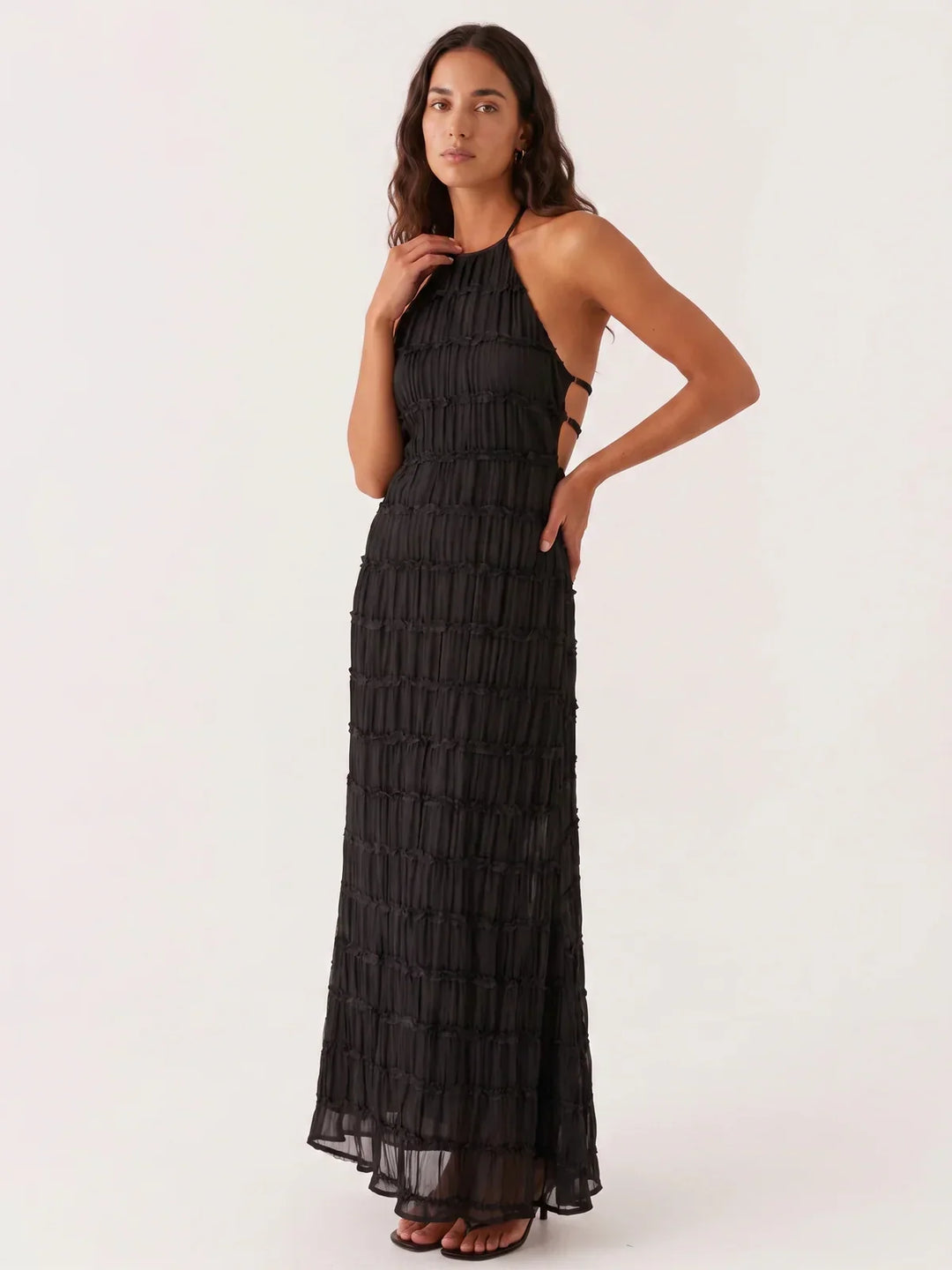 Ivessa – Vestido de mezcla de algodón con volantes en capas