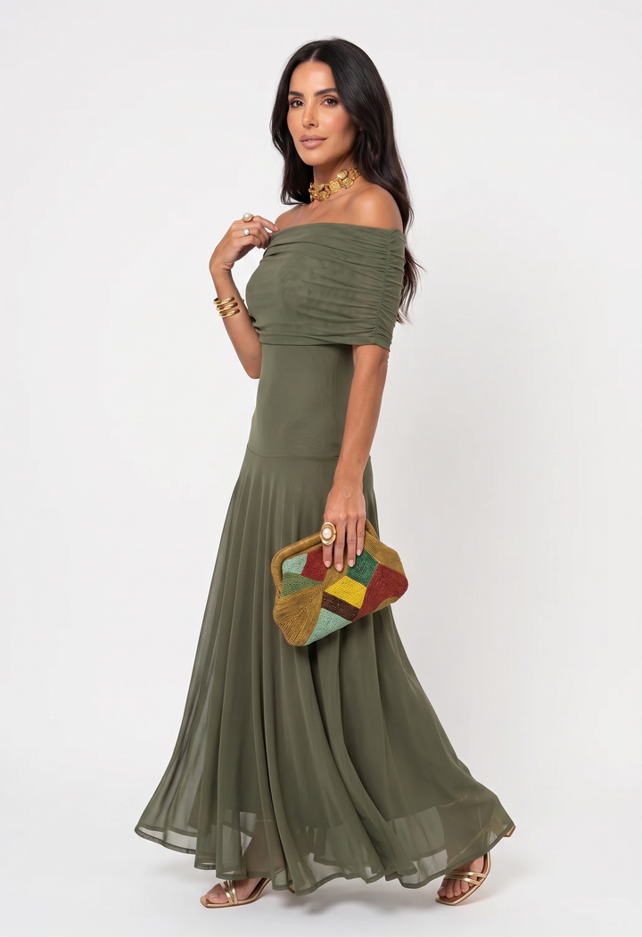 Virela – Con hombros descubiertos de microfibra técnica, vestido maxi