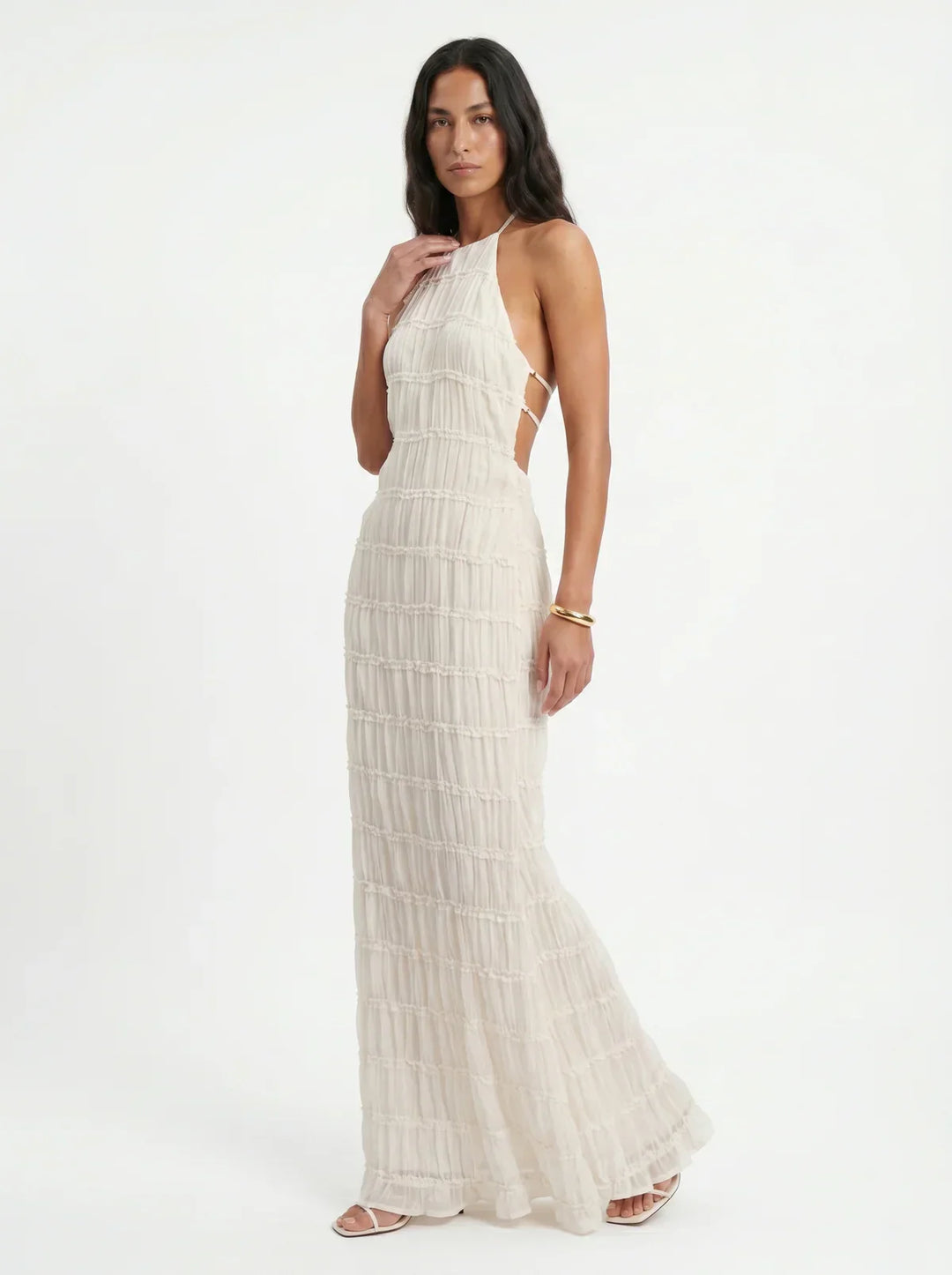 Ivessa – Vestido de mezcla de algodón con volantes en capas