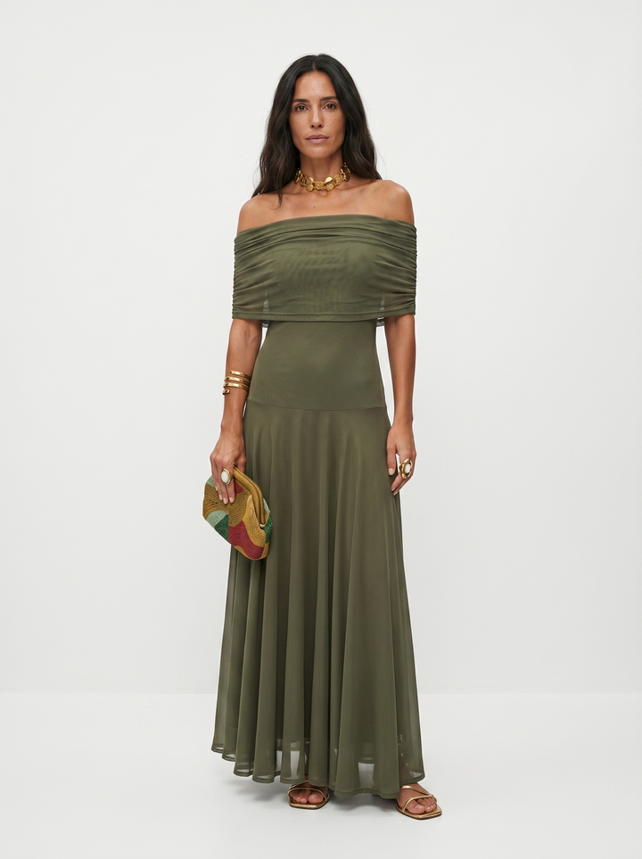 Virela – Con hombros descubiertos de microfibra técnica, vestido maxi