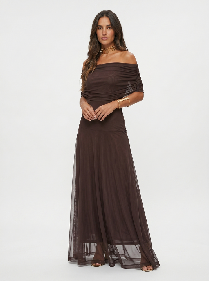 Virela – Con hombros descubiertos de microfibra técnica, vestido maxi