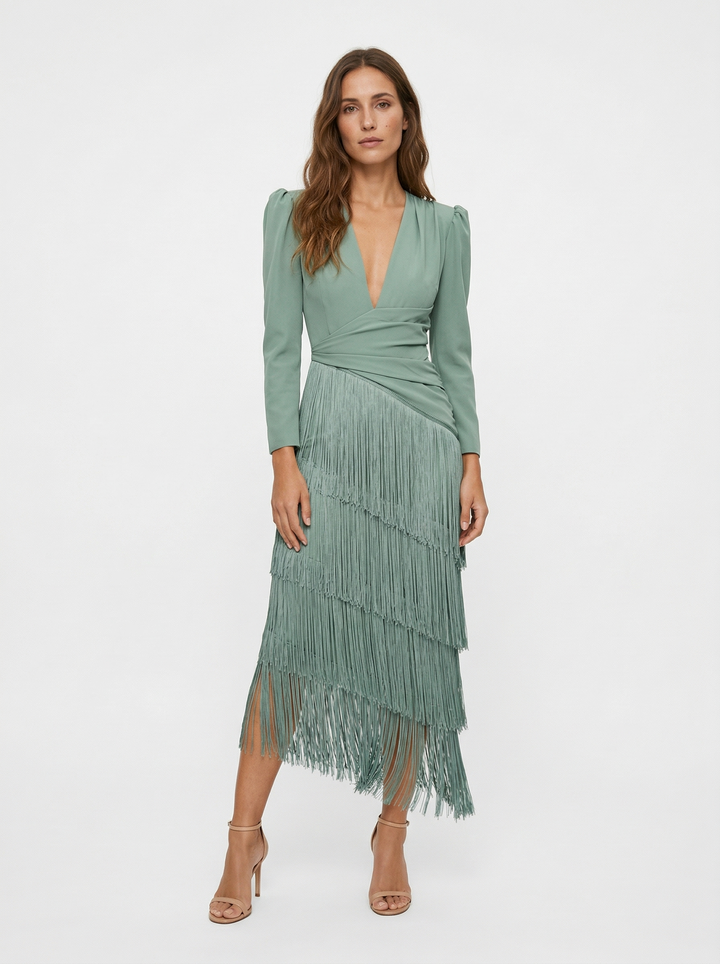 Nalira – con flecos diagonales de punto elástico, vestido
