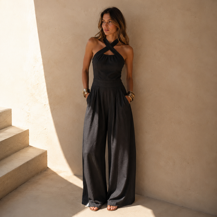 Talyra – Cuello halter cruzado, tejido ligero, enterizo