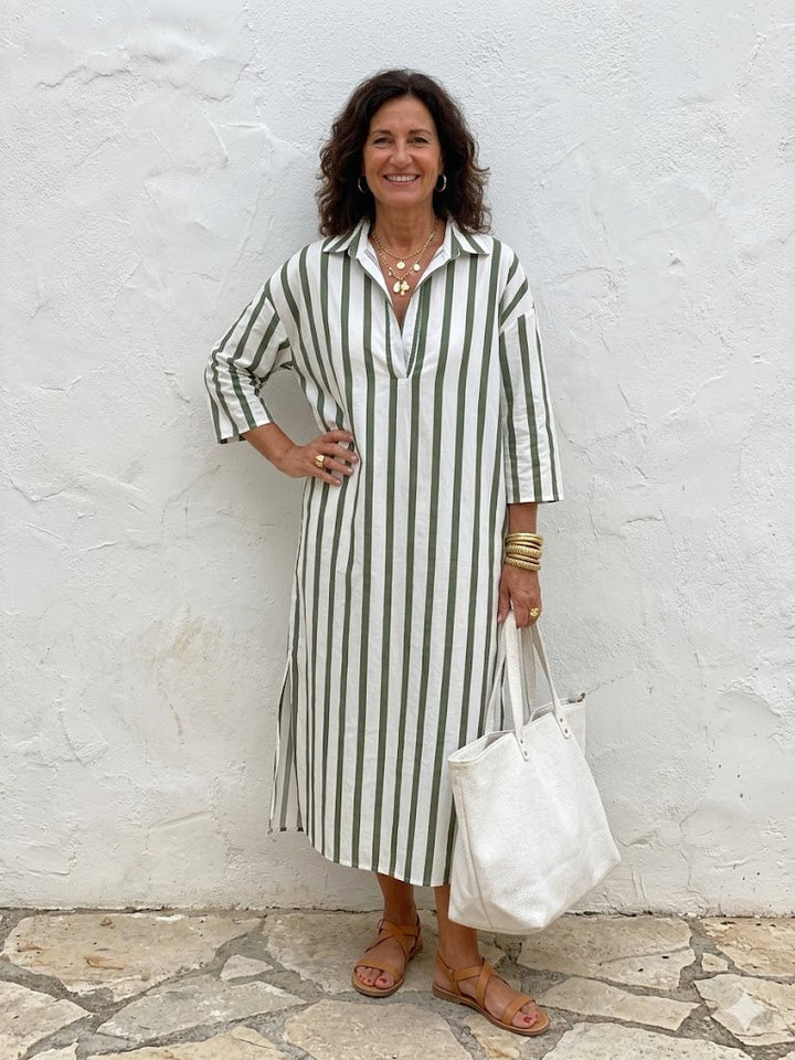 Velira – Vestido camisero midi de rayas verticales