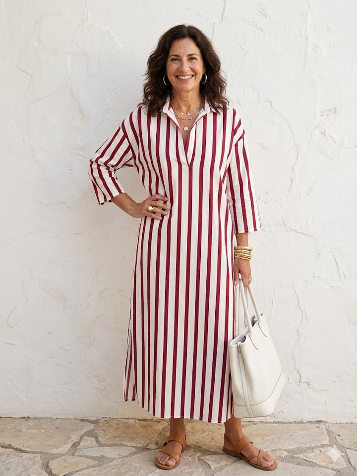 Velira – A rayas verticales, estilo camisero, vestido midi
