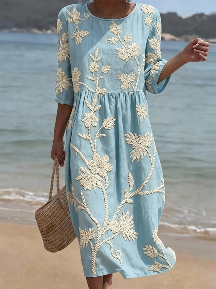 Navora - Con relieve floral de lino-algodón, vestido