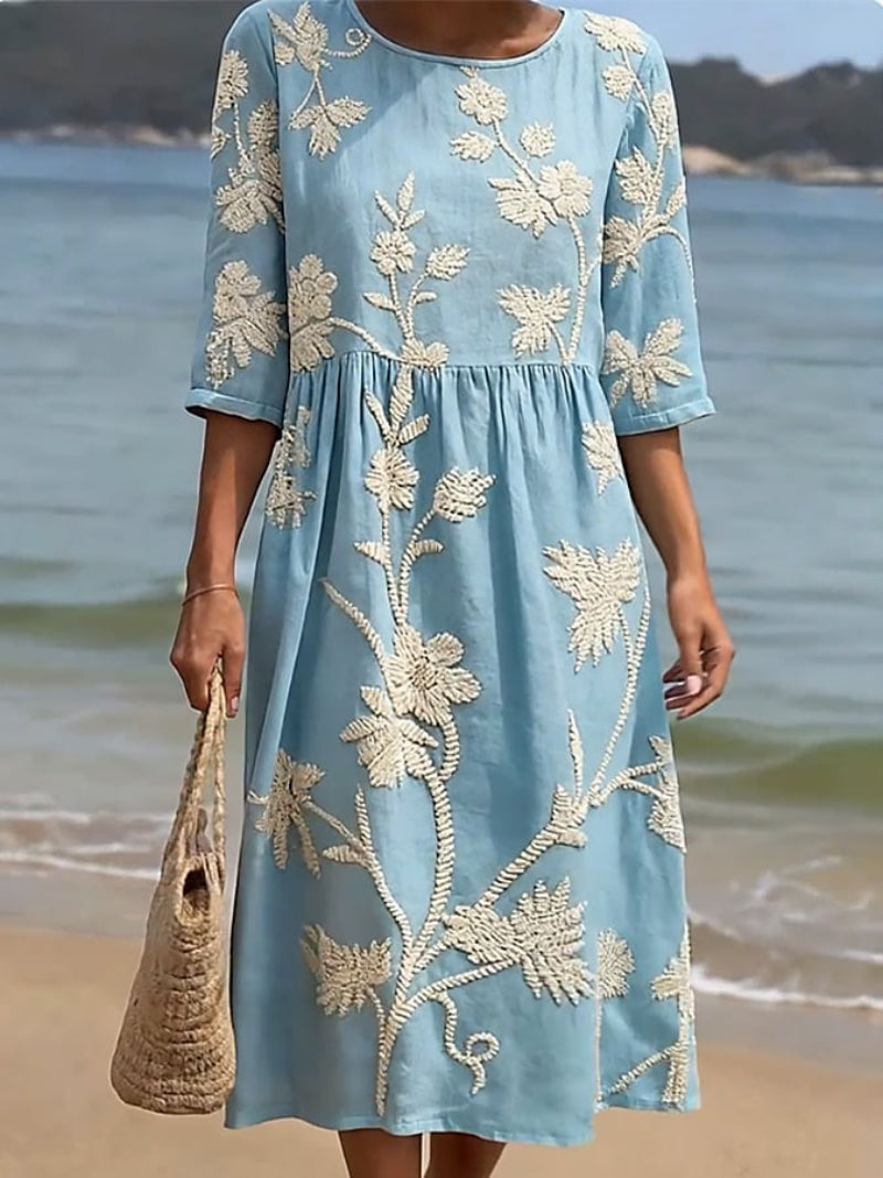 Navora - Con relieve floral de lino-algodón, vestido