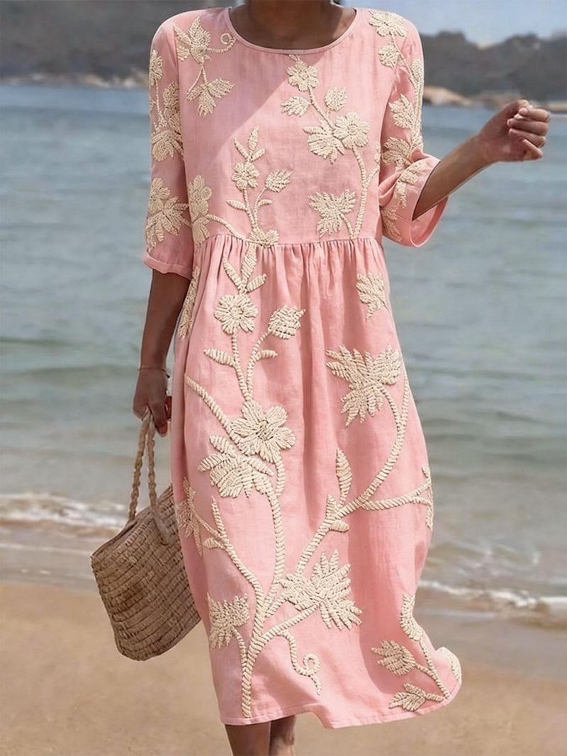 Navora - Con relieve floral de lino-algodón, vestido