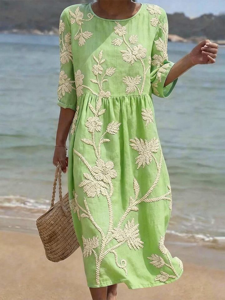 Navora - Con relieve floral de lino-algodón, vestido