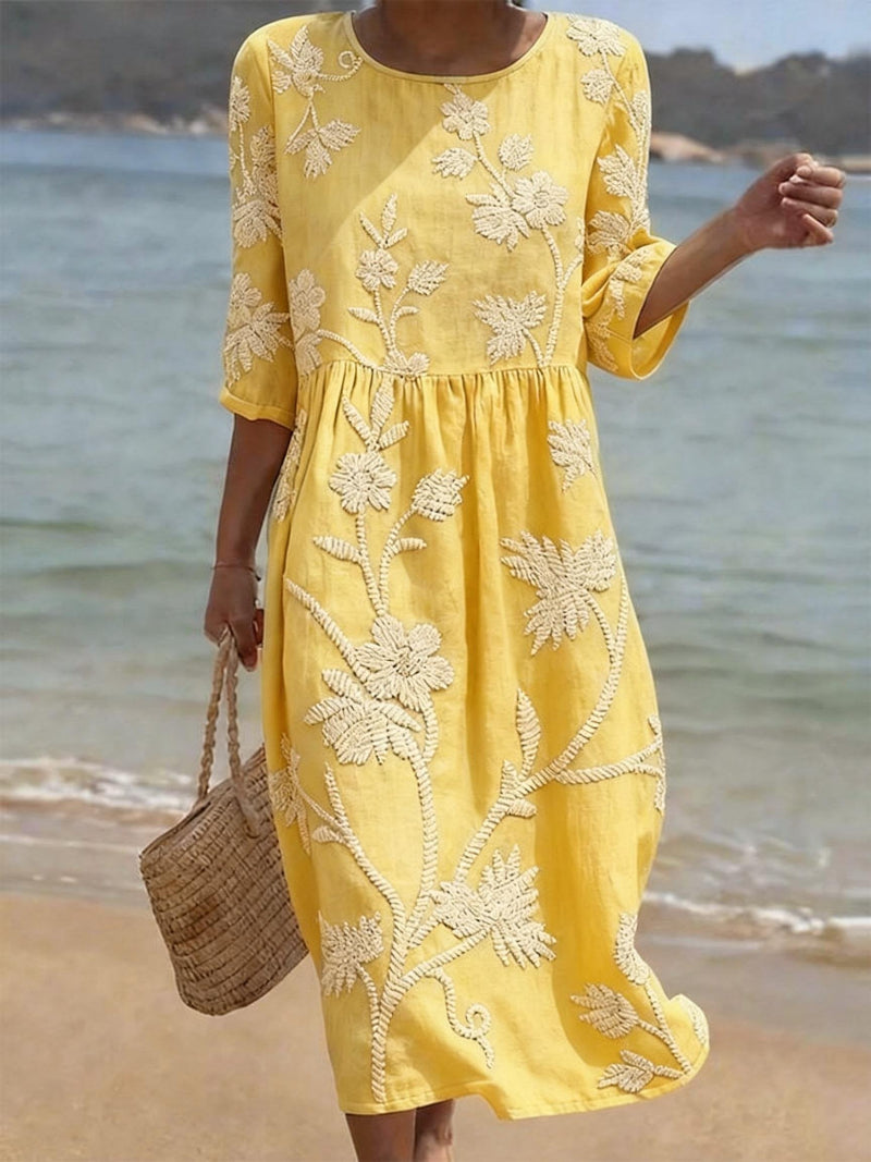 Navora - Con relieve floral de lino-algodón, vestido