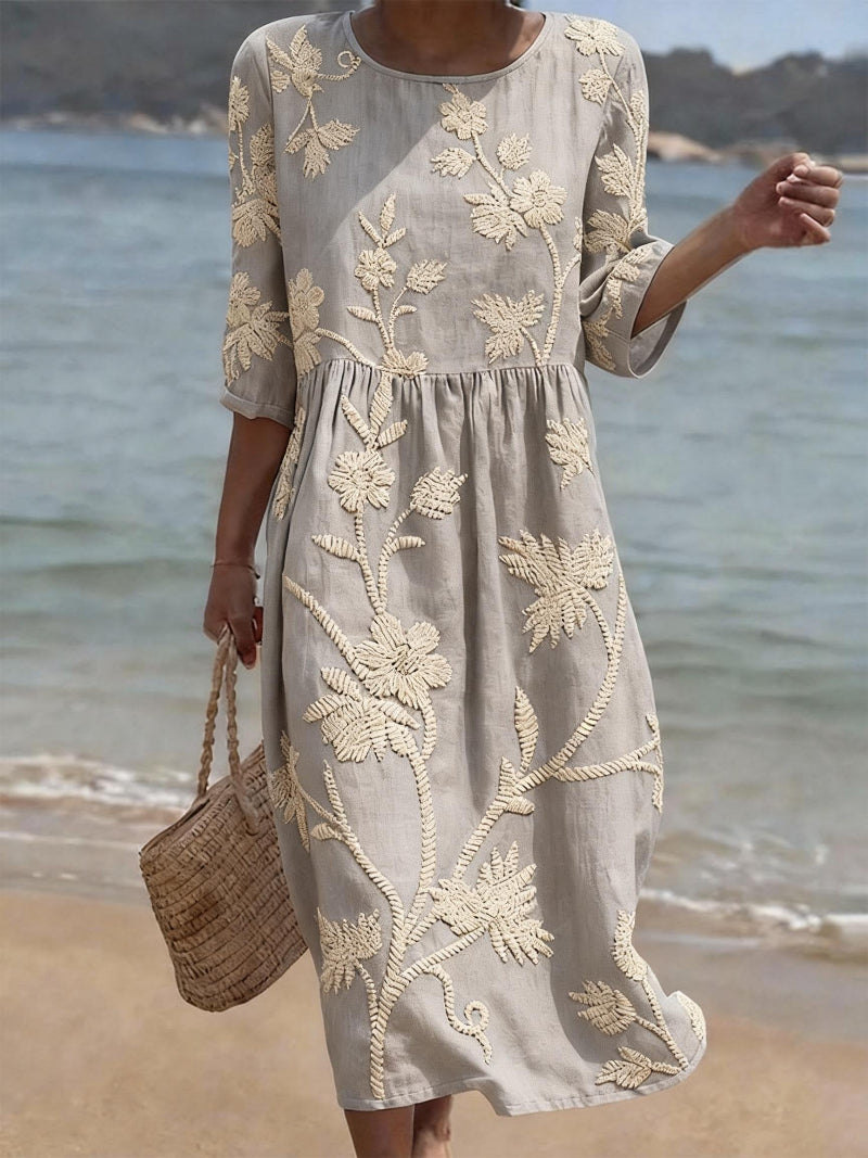 Navora - Con relieve floral de lino-algodón, vestido