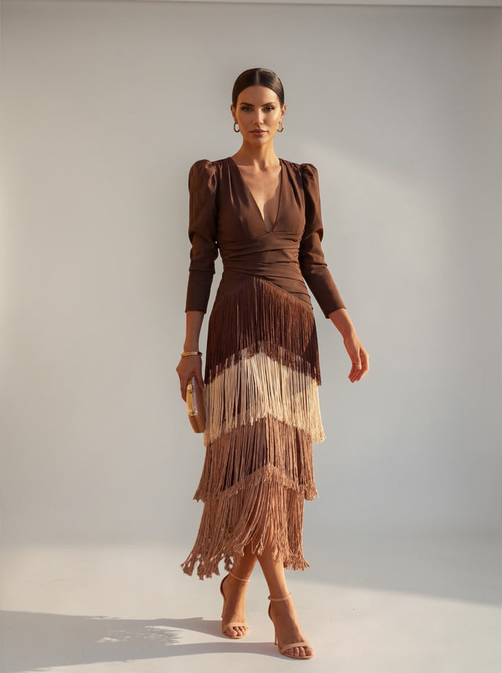 Solyne – Vestido con flecos en cascada
