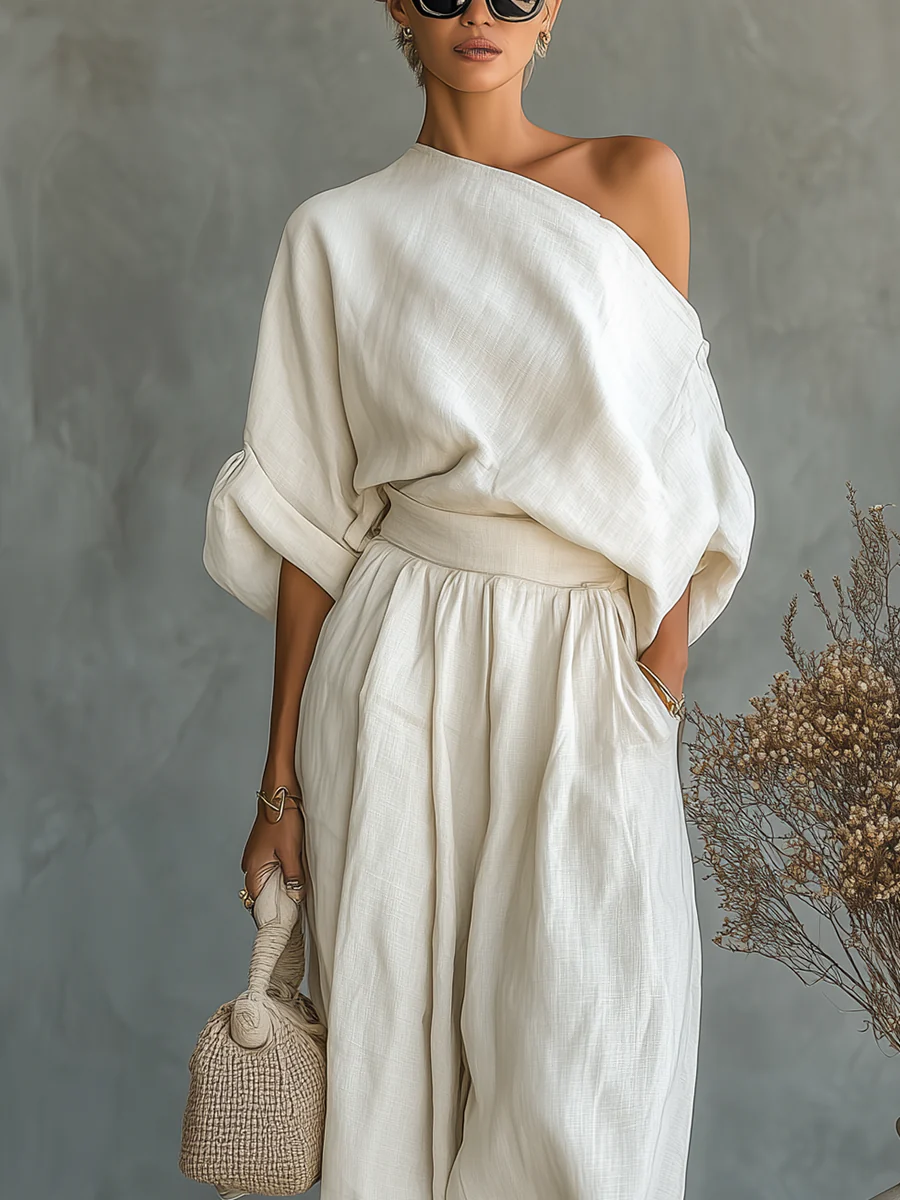 Nimara – Hombros descubiertos conjunto de blusa y pantalones