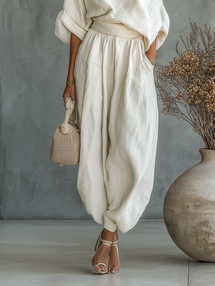Nimara – Hombros descubiertos conjunto de blusa y pantalones