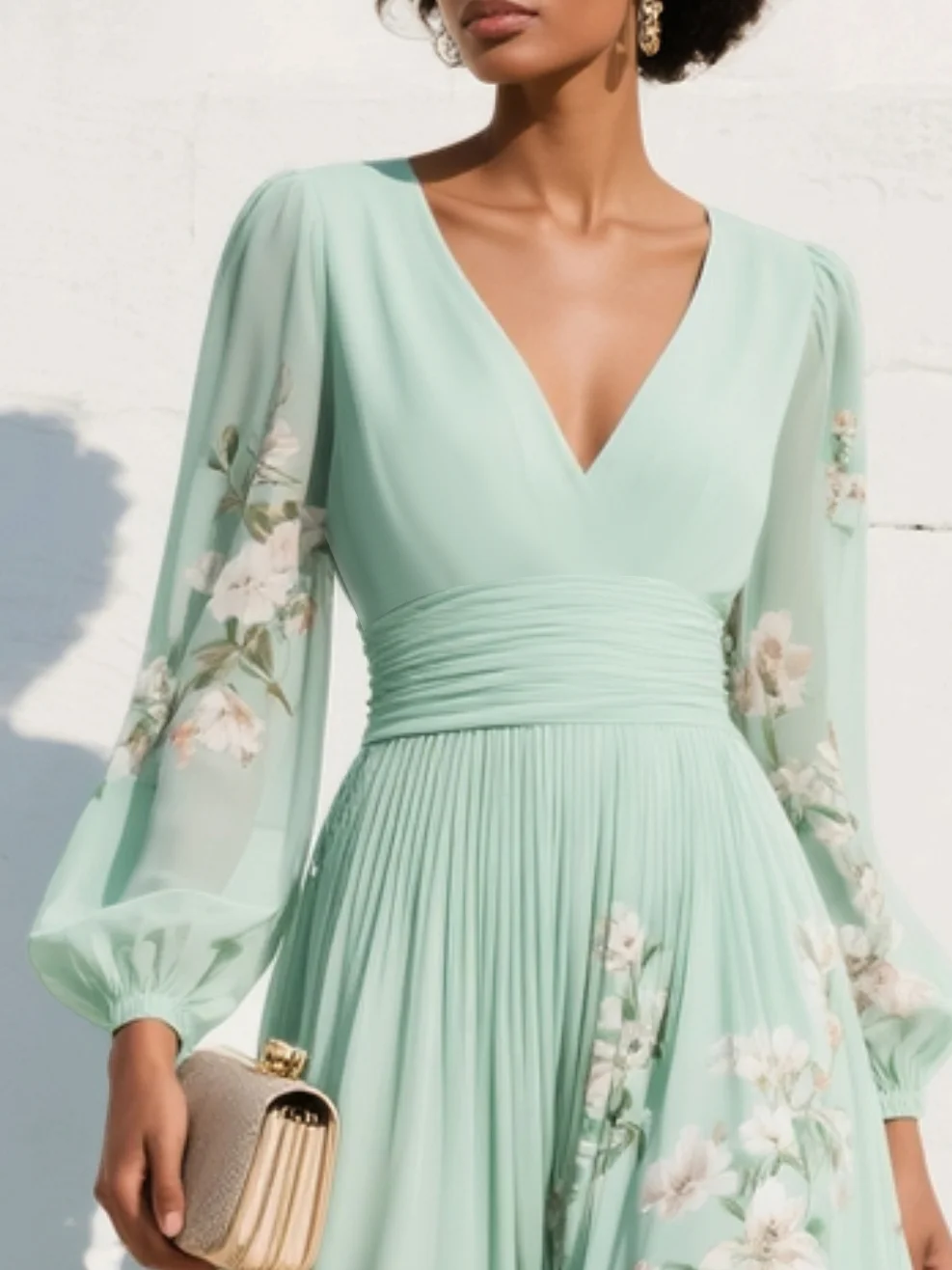 Nerise – Cintura definida, estampado floral, vestido midi