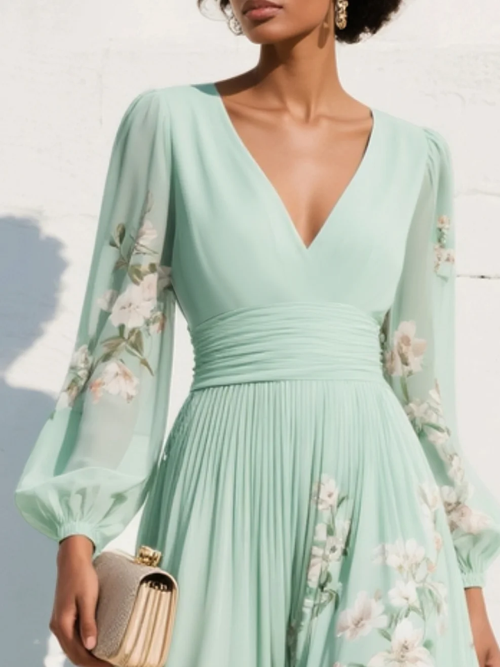 Nerise – Cintura definida, estampado floral, vestido midi