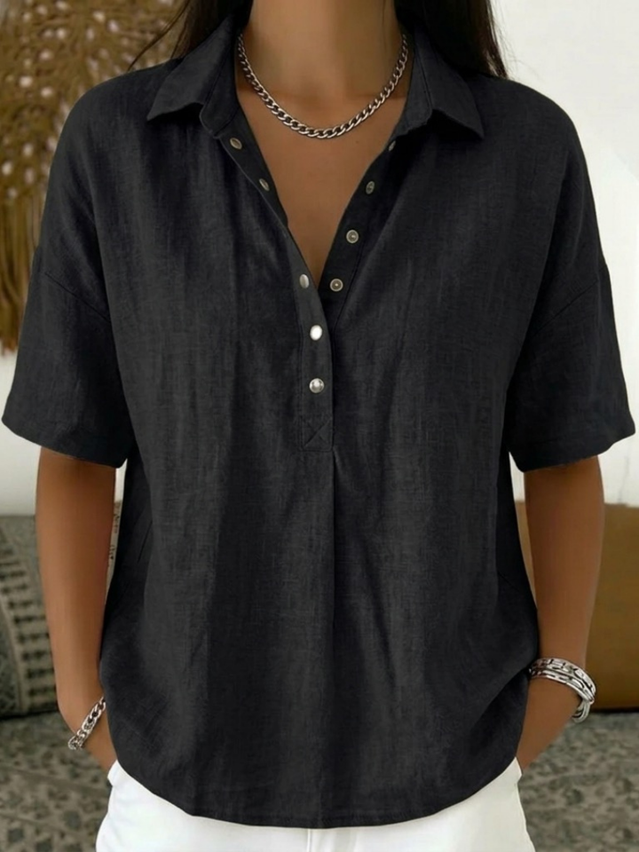 Kelora – Cuello y escote en V de mezcla de algodón, blusa