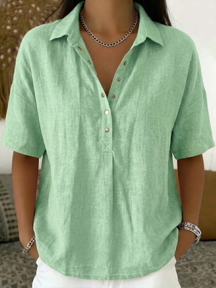 Kelora – Cuello y escote en V de mezcla de algodón, blusa