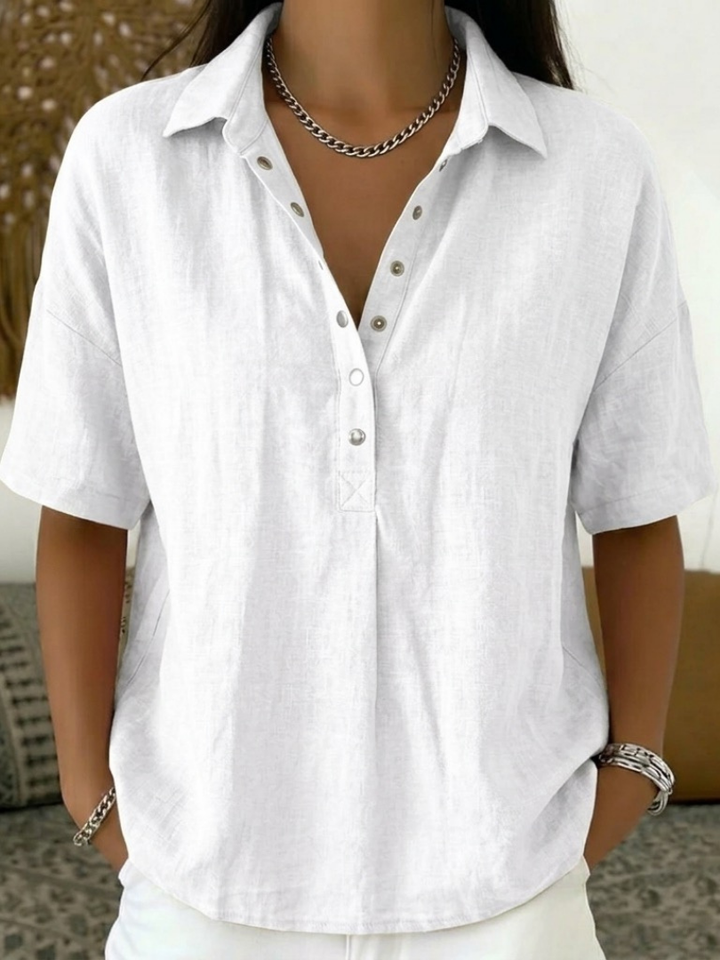 Kelora – Cuello y escote en V de mezcla de algodón, blusa
