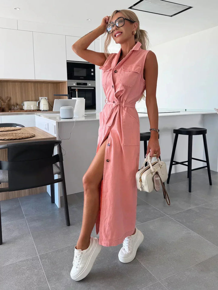 Lysena – con botones al frente de mezclilla, vestido