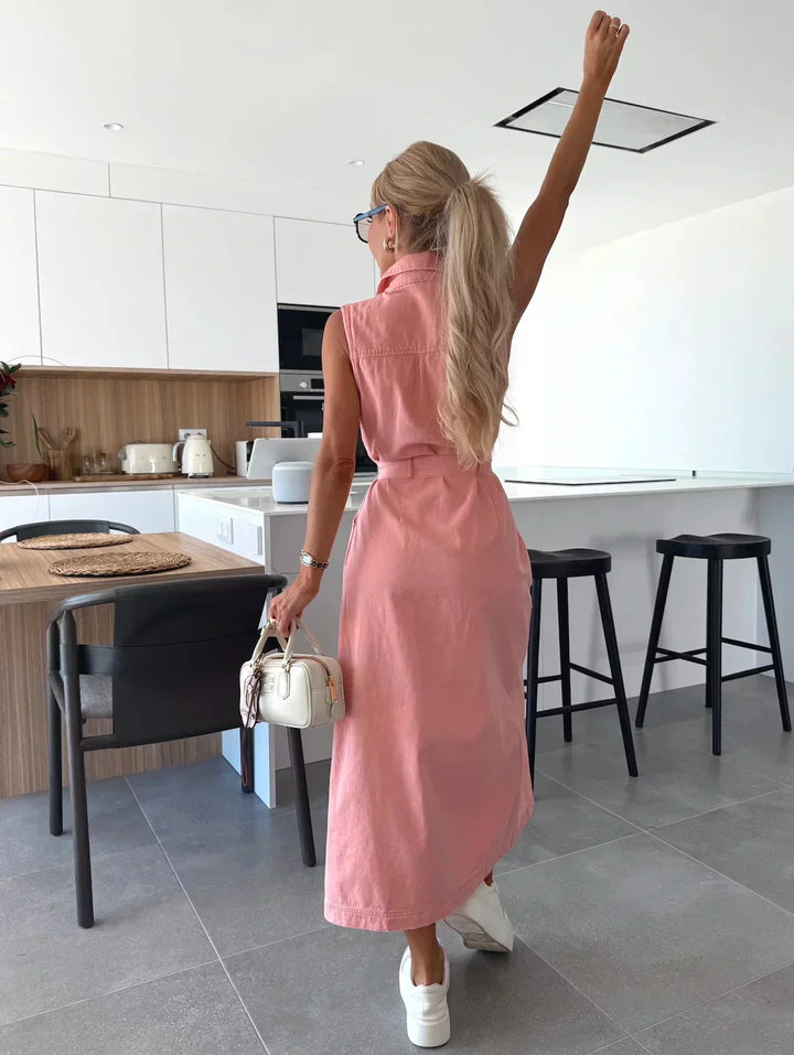 Lysena – con botones al frente de mezclilla, vestido