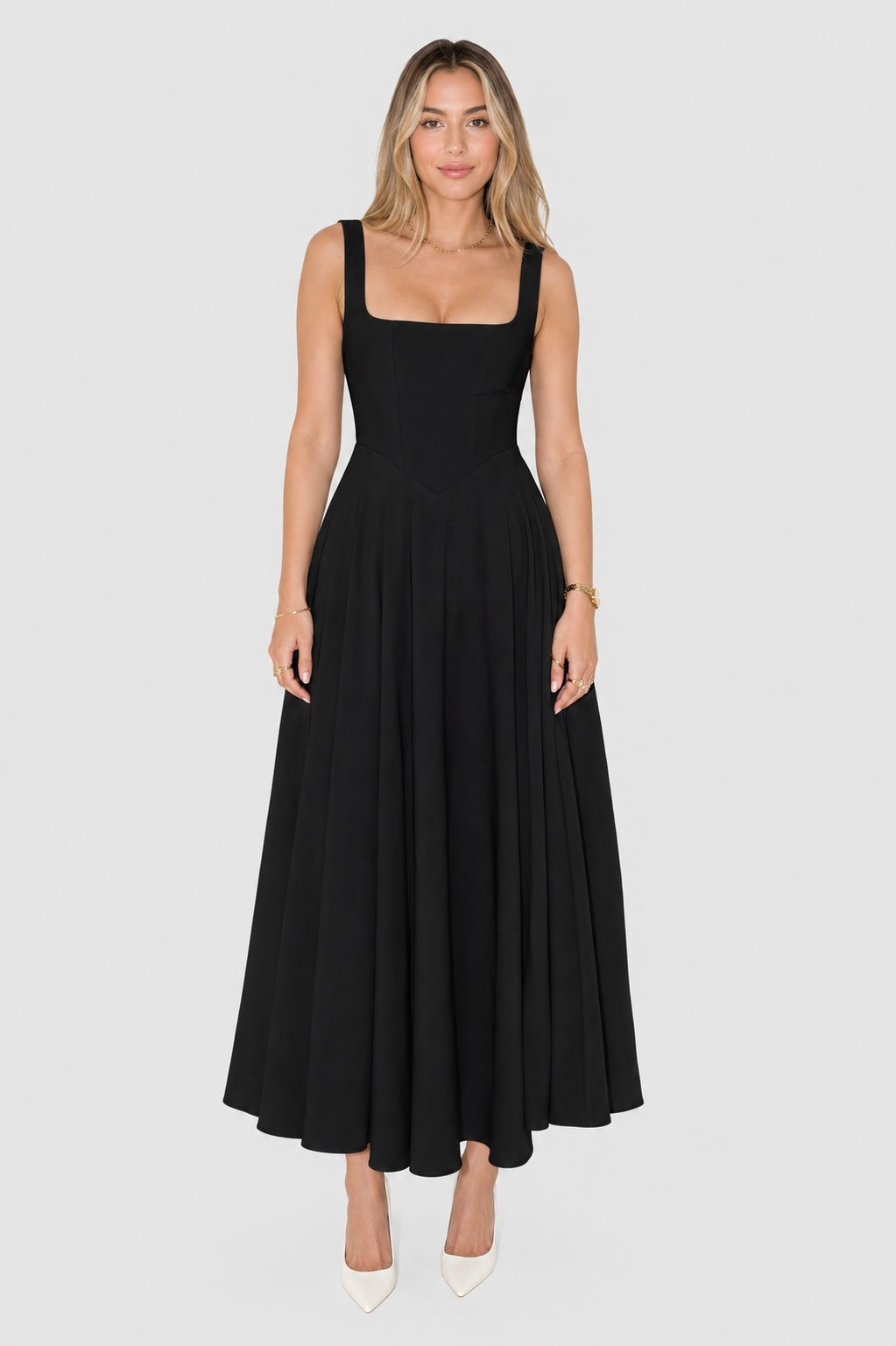 Kelara – Cuello cuadrado de punto vestido