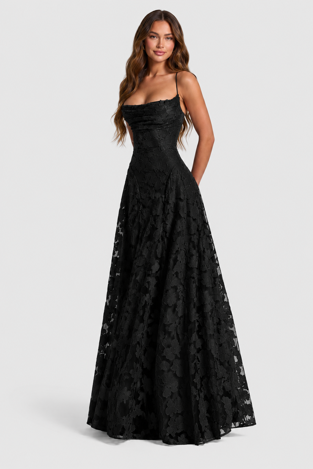 Nerila – Vestido de encaje floral en relieve