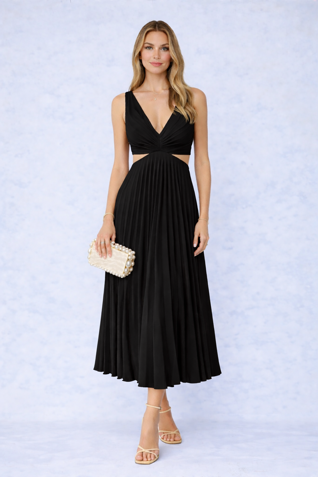 Virela – Maxi drapeado tejido plano vestido
