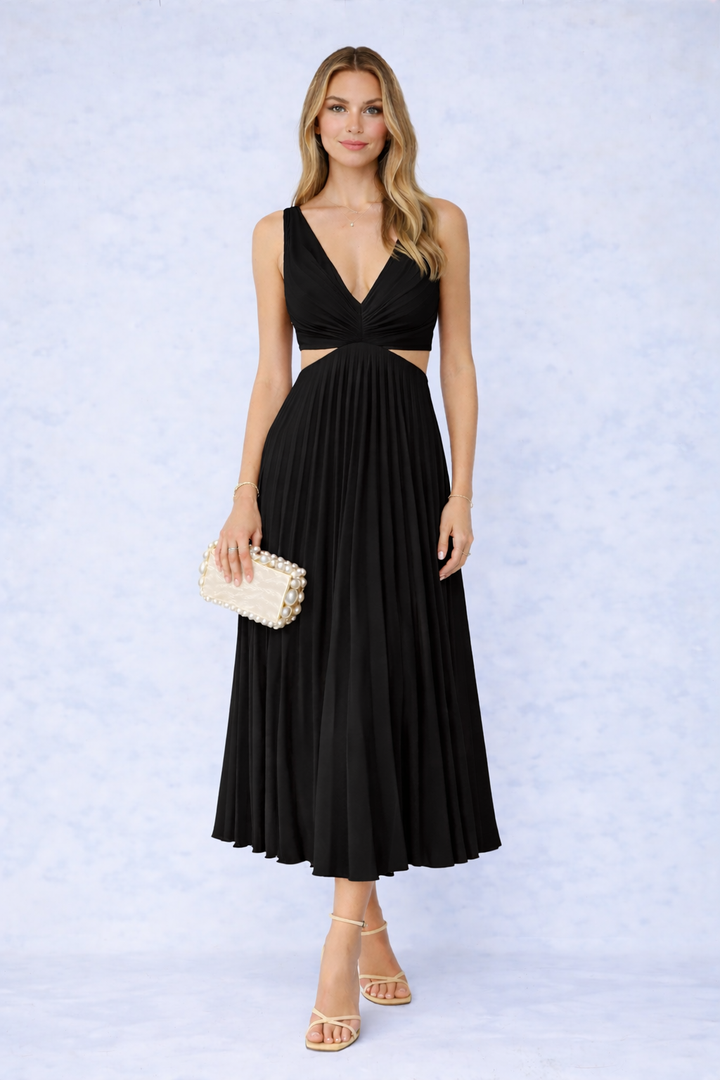Virela – Maxi drapeado tejido plano vestido