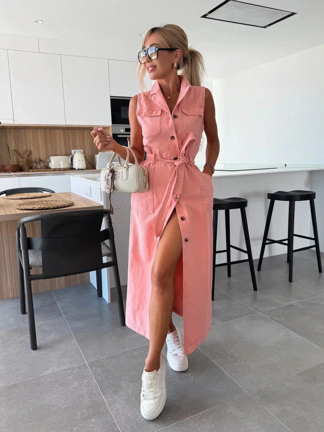 Lysena – con botones al frente de mezclilla, vestido