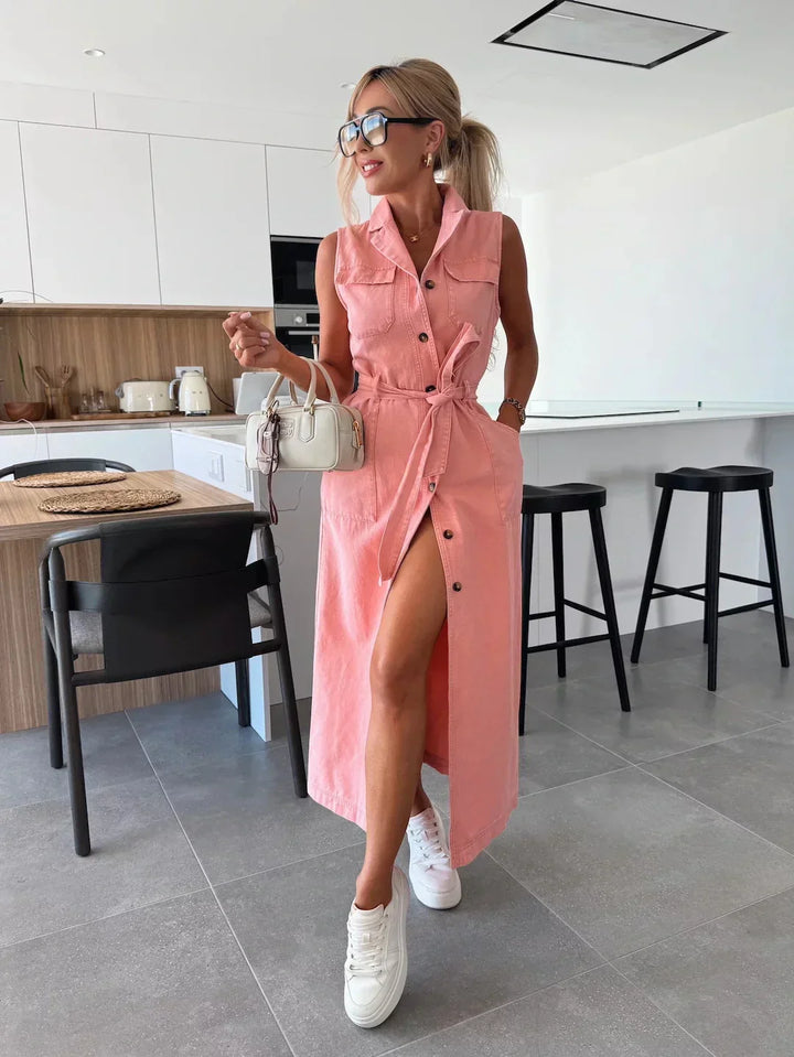 Lysena – Vestido de mezclilla con botones al frente