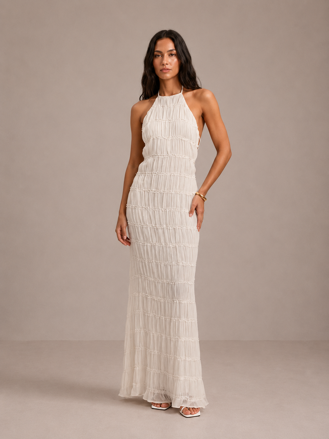 Ivessa – Vestido de mezcla de algodón con volantes en capas