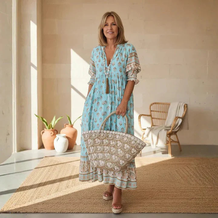 Sorali – Cuello de lazo y borlas, vestido midi